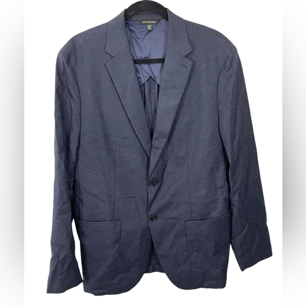 Banana Republic Men’s Slim Fit Wool‎ Houndstooth Blazer Size 42R Navy Blue Black